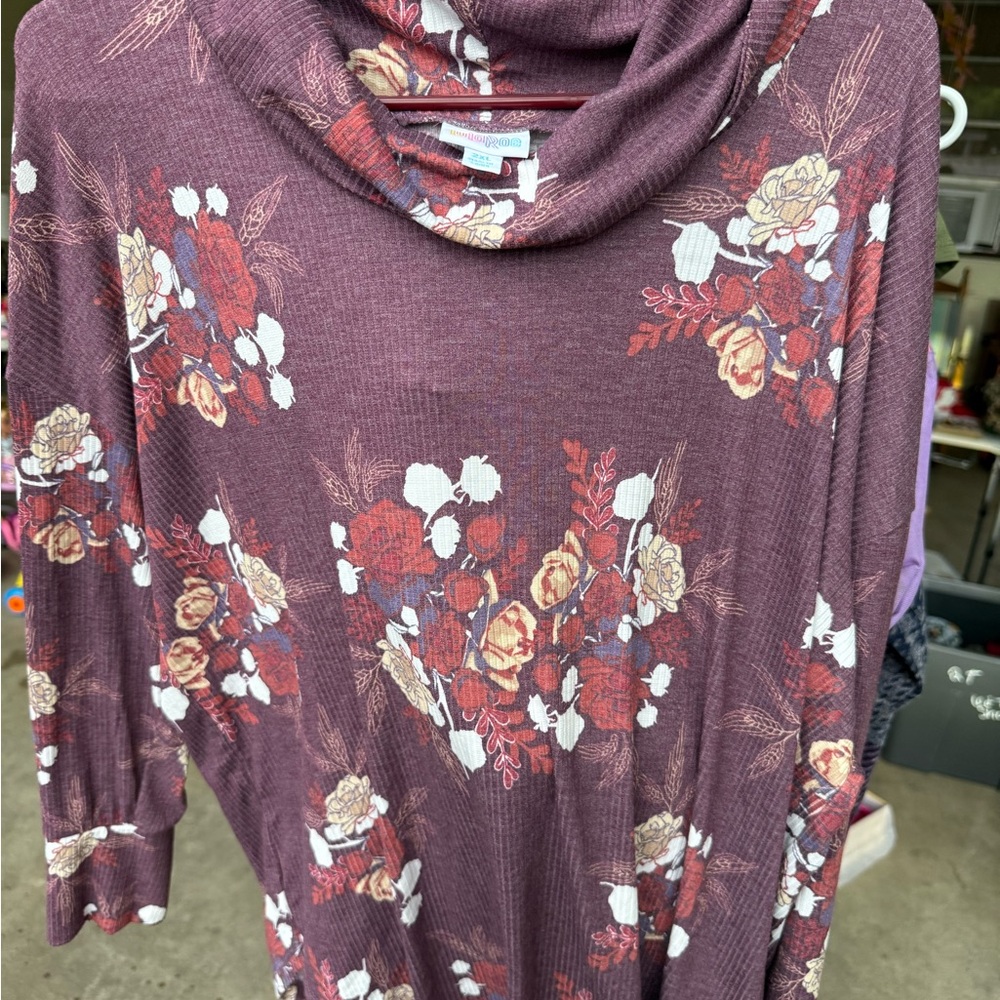 Floral Cowl Neck Sweater - Purple